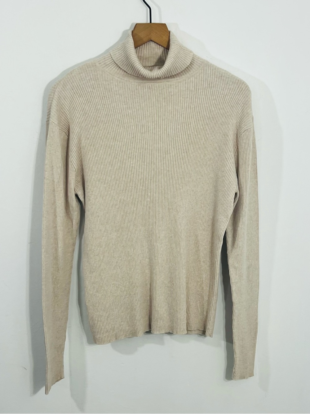 MODA International Light Beige Pullover Turtleneck Knit Sweater Cotton XL Casual
